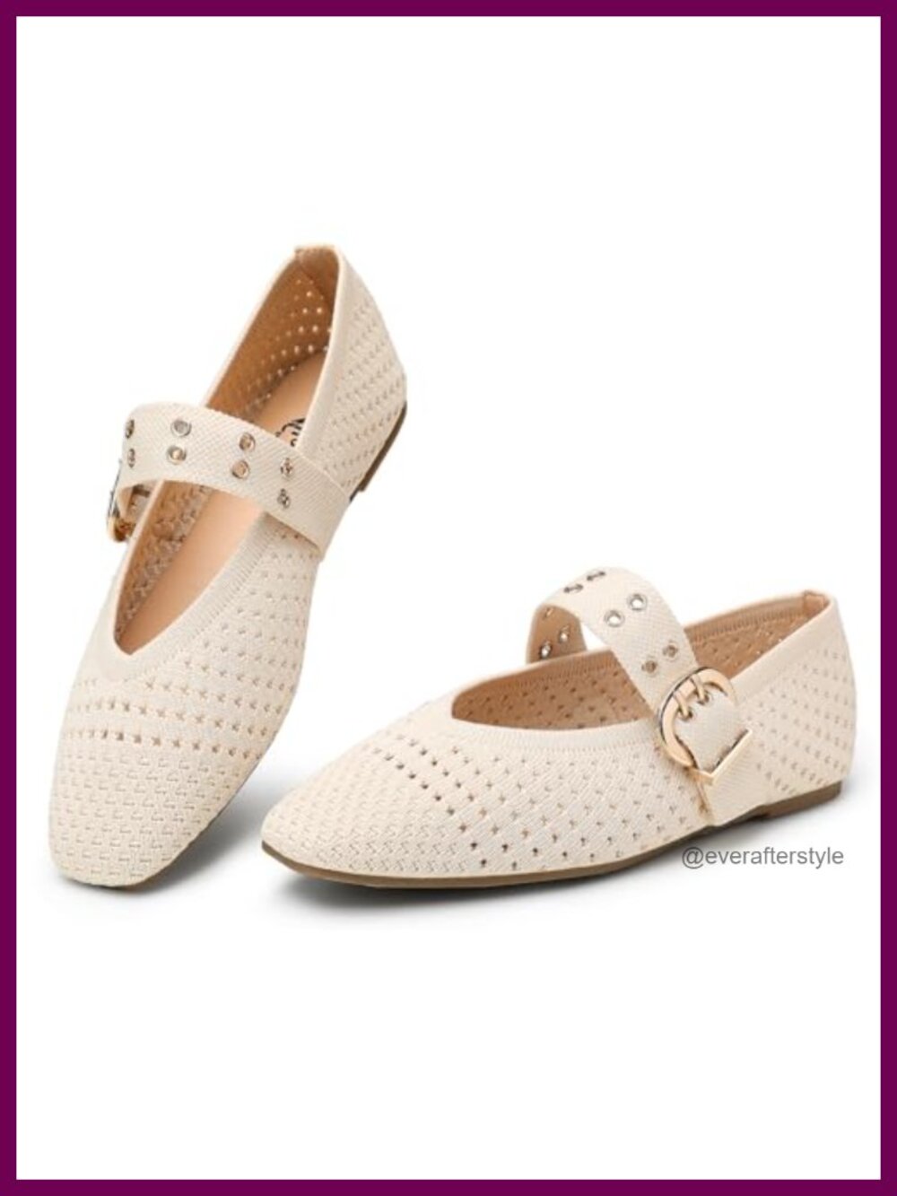 Knit Square Toe Mary Jane Ballet Flats Buckle Strap Comfort
